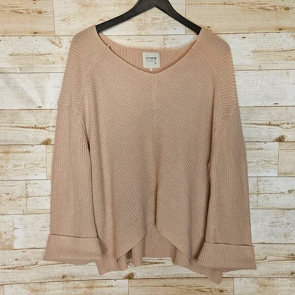 Cotton On Oversized Sweater Knit Crochet Size Large Pastel Pink Peach Ribbed - Picture 1 of 10